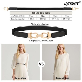 LEACOOLKEY Sada 3 elegantních, tenkých elastických pásků pro ženy se zlatými přezkami, pásky ve