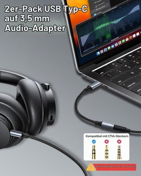 Adaptér z USB-C na 3,5 mm jack, balenie po 2 kusoch