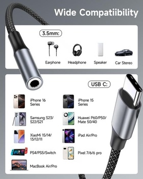 Adaptér z USB-C na 3,5 mm jack, balenie po 2 kusoch