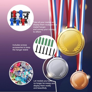 SUPERDANT Vešiak na medaily Držiak na medaily Personalizovaná stuha na ocenenie Čierna kovová polica
