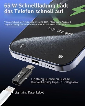 (65W) USB-C samec na Lightning samice nabíjecí adaptér (3 ks) Type-C rychlé nabíjení napájecí kabel