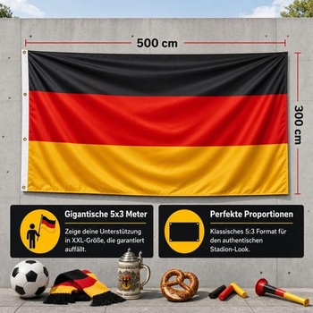 MC-TREND Nemecká vlajka 500x300 cm – XXL vlajka čiernočerveno-zlatá so 4 kovovými očkami – odolný