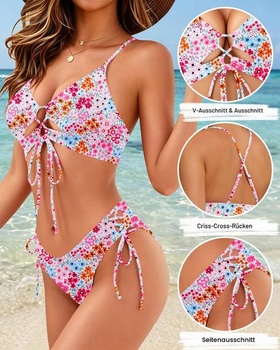 Dámské sexy bikiny HORISUN – plavky s výstřihem 2026 L růžové s květinovým vzorem