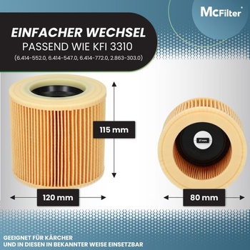 McFilter 10 sáčků do vysavače + 1 filtr kompatibilní s Kärcher WD3 MV3