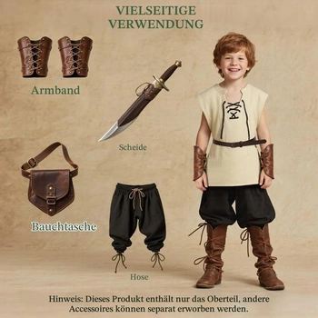 Chlapecké bavlněné volánové tričko, středověký styl, khaki, renesanční pirátské tričko bez rukávů s