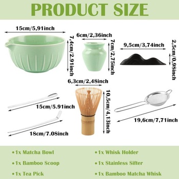 APACALI 8dílná sada na Matcha, metla na Matcha, miska na Matcha s nalévačem, růžová sada na Matcha,