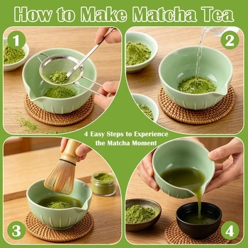 APACALI 8dílná sada na Matcha, metla na Matcha, miska na Matcha s nalévačem, růžová sada na Matcha,