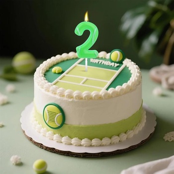 Tenisová narozeninová svíčka, zelená číselná svíčka, ozdoba na dort, sportovní téma, párty dekorace