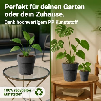 Kigima kvetináč, kvetináč, sada 3 kusov, samozavlažovacia nádrž na vodu, 100% recyklovaný plast,
