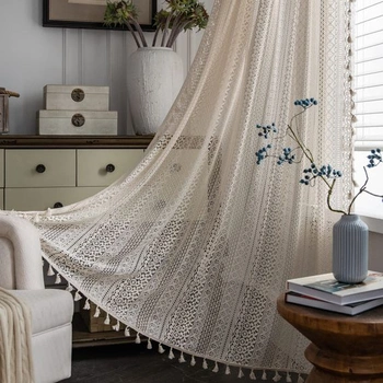 Sutuo Home Boho závesy, háčkované krajkové polopriehľadné,…