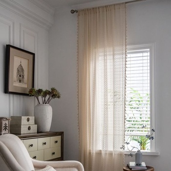 Sutuo Home Boho závesy, háčkované krajkové polopriehľadné, bohémske, duté pletené ručne pletené