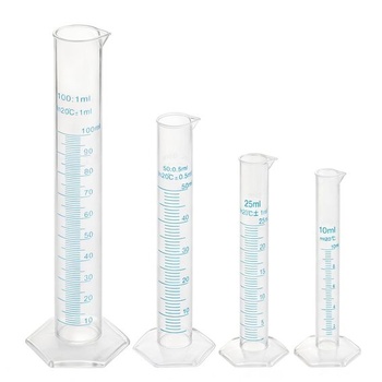 4 kusy odměrných válců 10 ml, 25 ml, 50 ml a 100 ml