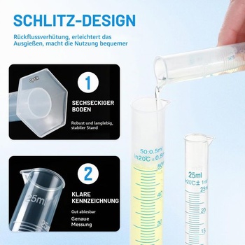 4 kusy odměrných válců 10 ml, 25 ml, 50 ml a 100 ml