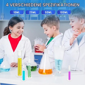 4 kusy odměrných válců 10 ml, 25 ml, 50 ml a 100 ml