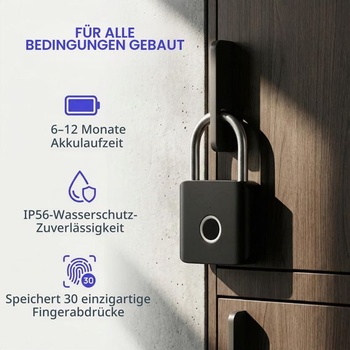 Visací zámek s otiskem prstu, dobíjecí USB-C bezklíčový zámek, bezpečnostní zámek IP56, zámek proti