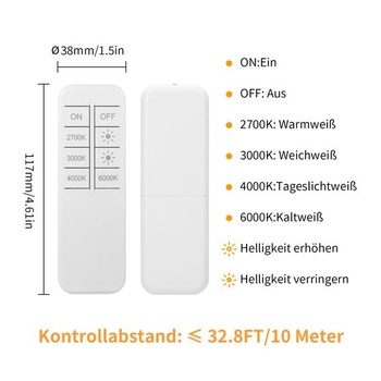 2,4GHz LED dálkové ovládání, dosah 10 m, 4 teploty barev (2700K-6000K)