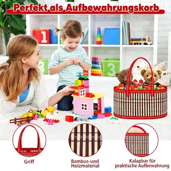 Klno 2dielna sada prázdnych bambusových darčekových košov 35 cm, robustné veľké darčekové koše, červené