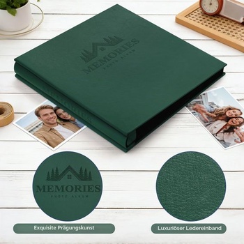 Fotoalbum 10x15 cm, 600 fotografií, vkládací album z imitace kůže s elegantní ražbou, tmavě zelené