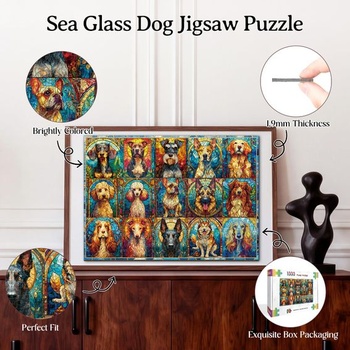 1000dílné puzzle, klasické puzzle pro dospělé, pes z mořského skla
