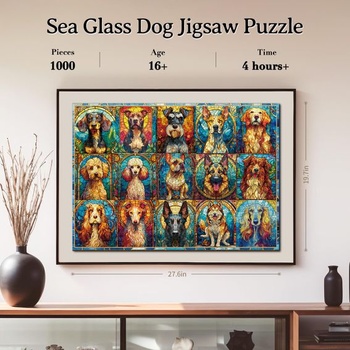 1000dielne puzzle, klasické puzzle pre dospelých, pes z morského skla