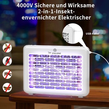 PALONE 4000V elektrický lapač hmyzu, závesná elektrická lampa proti komárom 1200mAh s 1,2m