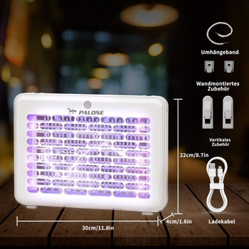 PALONE 4000V elektrický lapač hmyzu, závesná elektrická lampa proti komárom 1200mAh s 1,2m