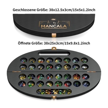 Kalaha - Vysoko kvalitná hra s okruhliakmi pre 2 hráčov, luxusná sada Mancala: Skladacia hracia doska z