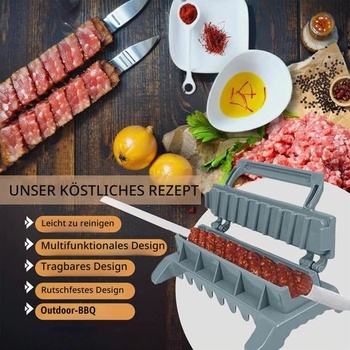Výrobník kebabů, lis na špízy na kebab, přenosné plastové ruční grilovací špízy na kebab, šedé - 1