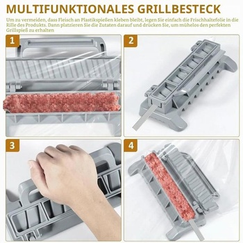 Výrobník kebabů, lis na špízy na kebab, přenosné plastové ruční grilovací špízy na kebab, šedé - 1