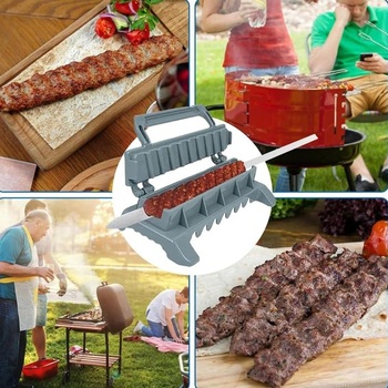 Výrobník kebabov, lis na špízy na kebab, prenosné plastové ručné grilovacie špízy na kebab, sivé - 1