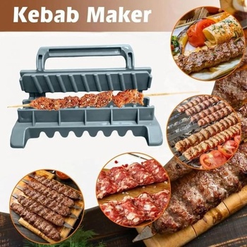 Výrobník kebabů, lis na špízy na kebab, přenosné plastové ruční grilovací špízy na kebab, šedé - 1