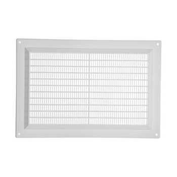 Vetracie systémy 250 x 170 mm Biela obdĺžniková vetracia mriežka, plastový kryt s protihmyzovou sieťou,