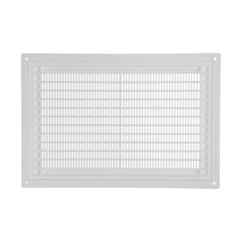 Větrací systémy 250 x 170 mm Bílá obdélníková větrací mřížka, plastový kryt s protihmyzovou sítí,