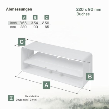 Vent Systems Obdélníková spojka potrubí 220 x 90 mm se zpětnou klapkou – plastová spojka pro ploché