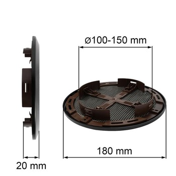 Větrací systémy 100 až 150 mm - Černé - Větrací kryt - Kulaté větrací otvory - Kryt mřížky -