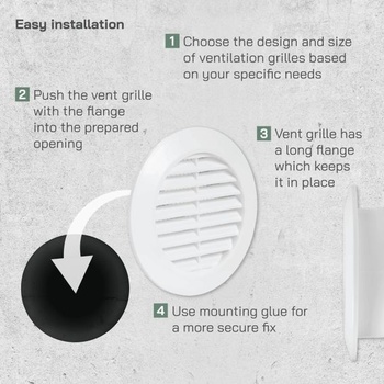 Vent Systems 2 kusy, 80 mm bílé větrací kryty – kulaté větrací otvory – kryty mřížek – integrované