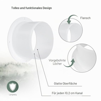 Vent Systems Větrací příruba 100 mm, plastová kulatá, rovná – 2 kusy – Robustní spojovací deska pro