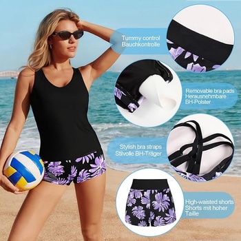 Tankini plavky Jasambac fialové květy vel. L