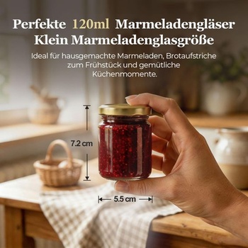 Malé sklenice na džem ComSaf 120ml se zlatými víčky, sada 24 kusů, vzduchotěsné 120ml/24ks