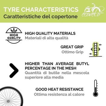 Ecovelò 2 pneumatiky 24 x 1,75 (47-507) čierne gumené pneumatiky, detský mestský bicykel 24” holandský