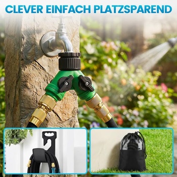 Flexibilní zahradní hadice, 15 m, s 10funkční tryskou, tkanina 3300D, dvojité kovové konektory 3/4