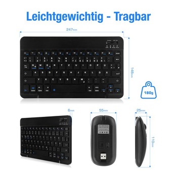 Přenosná Bluetooth klávesnice a myš MAYPHY, dobíjecí mini klávesnice, bezdrátová klávesnice pro