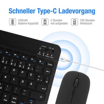 Přenosná Bluetooth klávesnice a myš MAYPHY, dobíjecí mini klávesnice, bezdrátová klávesnice pro