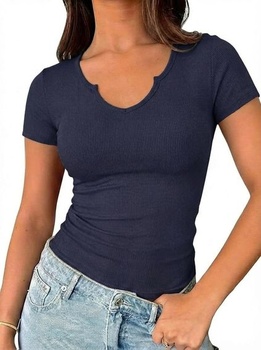 Dámske letné rebrované pletené tričko SANDERY, jednofarebné, úzky strih, ľahký materiál, základné