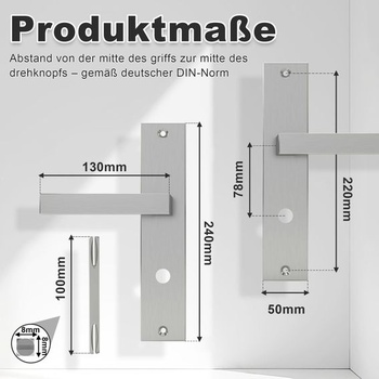 Kliky dveří, interiérové dveře, klika, stříbrná, 78 mm, WC/koupelna, CUBE WC - koupelna, stříbrná