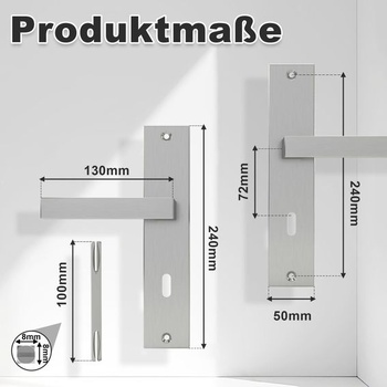 Kľučky pre interiérové ​​dvere, strieborné, 72 mm, kľúč s BB bitom DIN, kľúč s BB bitom CUBE, strieborné