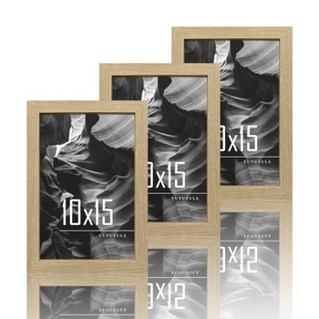 VUVUZULA fotorámiky 10x15cm drevené rámy sada 3 dubových fotorámikov MDF rámy prírodné béžové