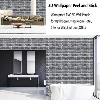 3D nástenné panely, samolepiace, 10 kusov, samolepiaca tapeta, šedá