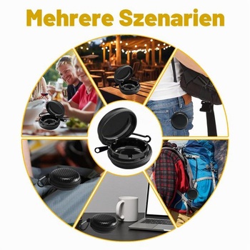 Kapesní popelník, přenosný popelník, kapesní popelník s víkem, cestovní popelník s klíčenkou pro