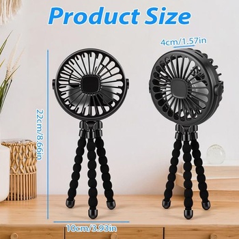 Ventilátor do kočárku Vicloon, přenosný ventilátor s klipem, otočný o 360°, černý - 500 mAh